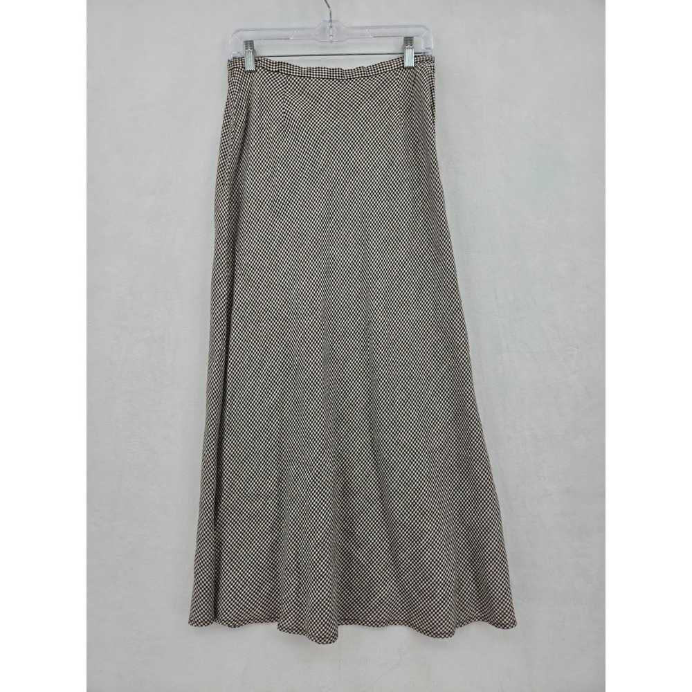Eddie Bauer Brown Gingham Linen Blend Maxi Skirt Size 8 Preppy Librarycore Check